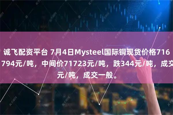 诚飞配资平台 7月4日Mysteel国际铜现货价格71651-71794元/吨，中间价71723元/吨，跌344元/吨，成交一般。
