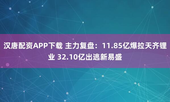 汉唐配资APP下载 主力复盘:11.85亿爆拉天齐锂业 32.10亿出逃新易盛